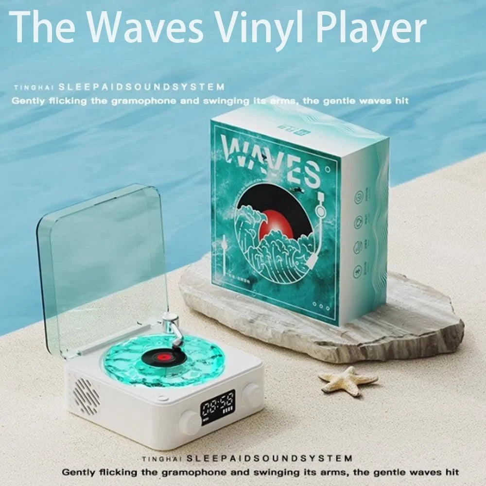 The Waves Vinyl Player, Wireless Portable the Waves Vinyl, Portable the Waves Vinyl Player, Bluetooth Speaker with Ambient Light, Sounds of Nature, Four Modes, Improve Sleep Quality (White) White